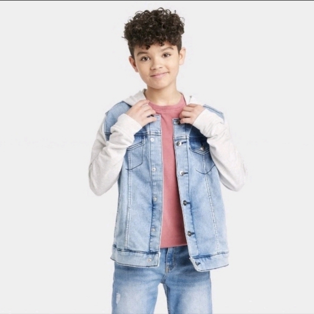 Art Class Boys' Denim Jacket Hoodie Light Wash Denim